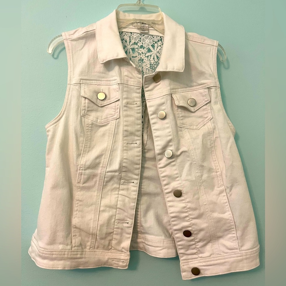 Christopher & Banks White Denim Sleeveless Vest, Size Small